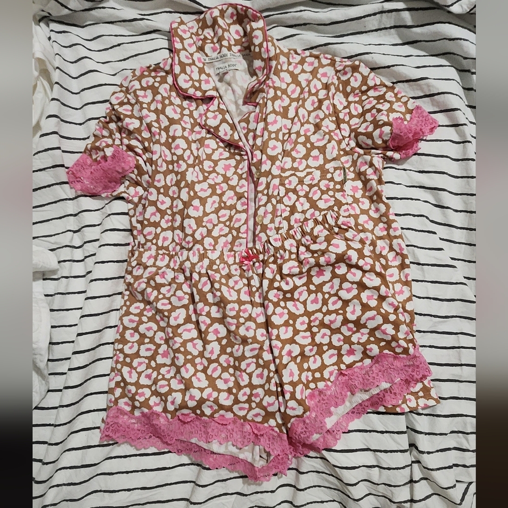 Thalia Sodi Pink and Brown Leopard Pajama Set